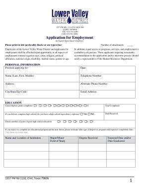 Fillable Online lvwd Employment Application(.pdf) - Lower Valley Water ...