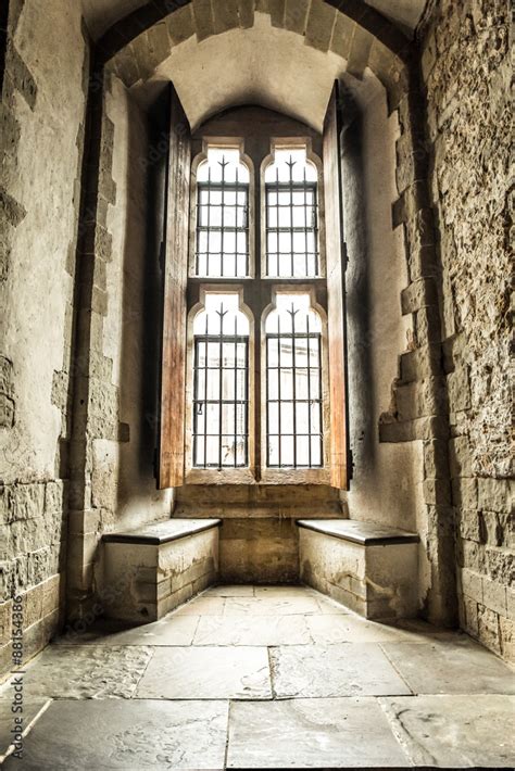 Interior view of windows in medieval stone castle Stock Photo | Adobe Stock