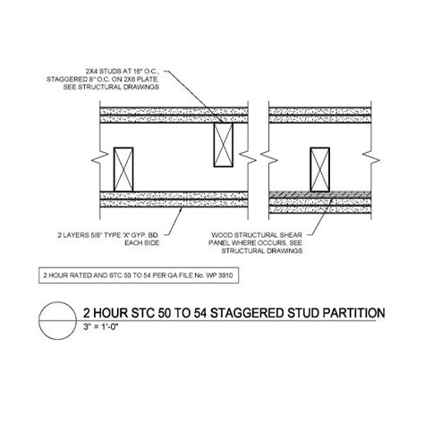 2-Hour STC 50 to 54 Staggered Stud Partition - WoodWorks | Wood Products Council