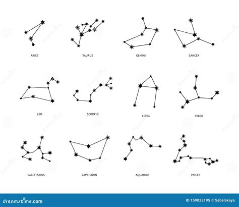 Twelve Zodiac Constellations Vector Illustration in Sketch Style ...