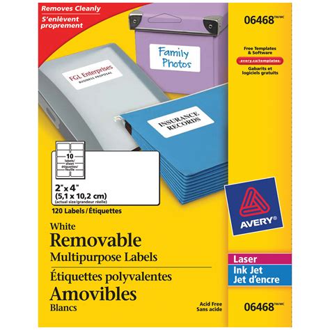 Avery 6468 Removable Multi-Purpose Labels, White, 2" x 4", 10 Labels/Sheet, 12 Sheets/PK | Grand ...