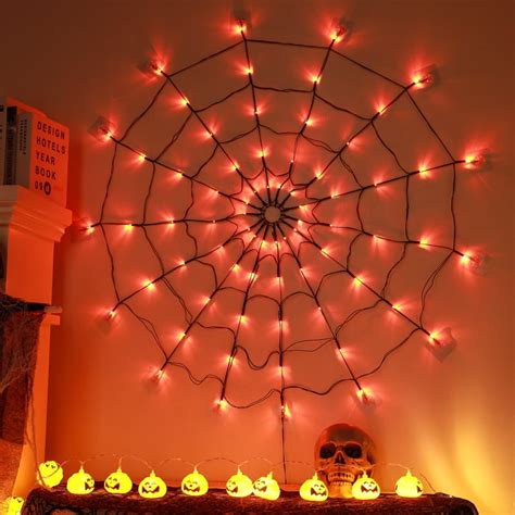 Halloween Spider Web Lights 4FT Diameter 70 LED with Black Spider ...