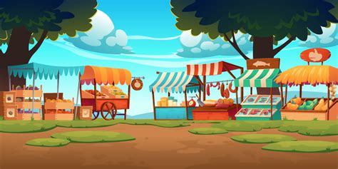 Food market wooden stalls, traditional marketplace 15369849 Vector Art ...