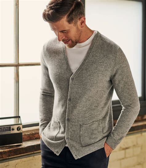 Grey Marl | Mens Pure Cashmere V Neck Cardigan | WoolOvers US