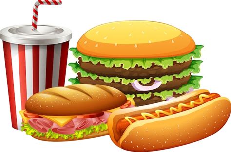 Free Vector | Fast food set with hamburger and hotdog