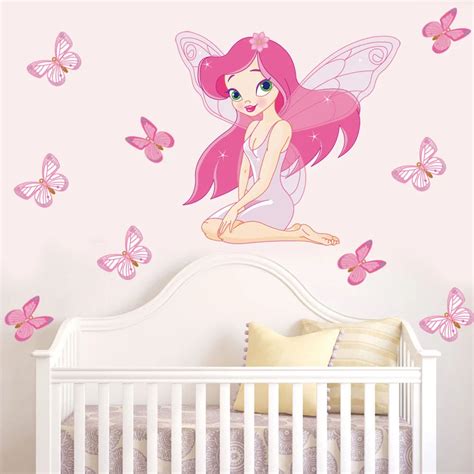 Fairy Princess Butterfly wall Decals Art pink sitting angel girls Mural Wall Stickers for Girls ...