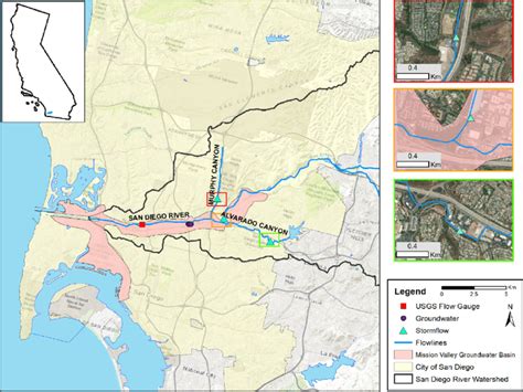 Map of San Diego River area and sampling locations. Inset map (right)... | Download Scientific ...