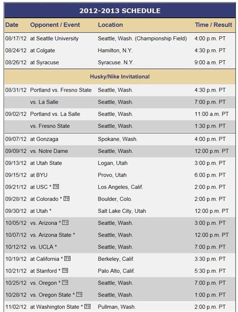 Huskies Schedule