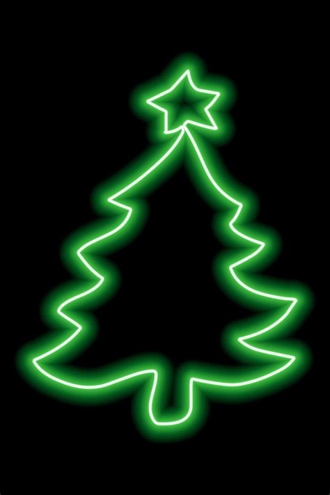 Green neon outline of a Christmas tree with a star on a black background 11197905 Vector Art at ...