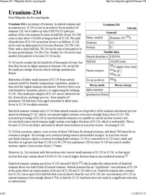 Uranium-234 Uranium-234 is an isotope of uranium. In natural uranium ...