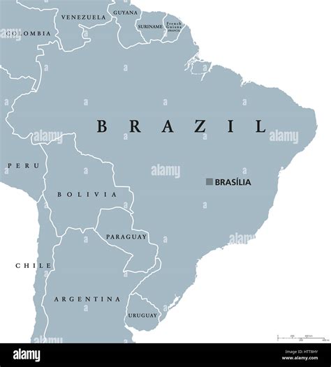 Brazil political map with capital Brasilia, national borders and neighbors. Federal republic and ...