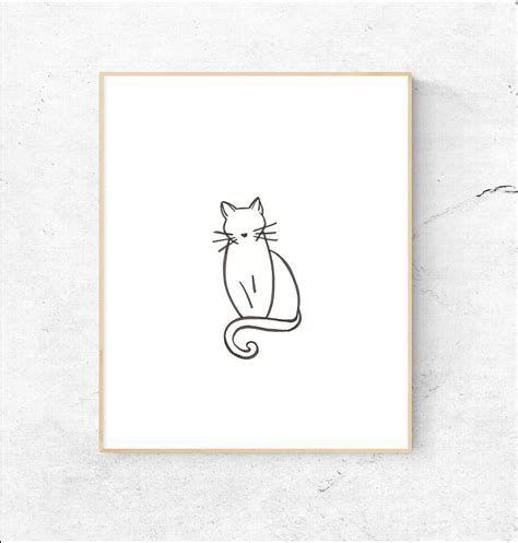 Simple Cat Line Drawing PHYSICAL Print Elegant Black and White Feline Art Kitten Minimalist Art ...