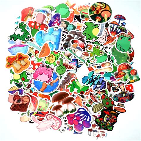 Buy 250 Packs Frog and Mushroom Stickers Cartoon Mushroom and Frog Stickers Waterproof Vinyl ...