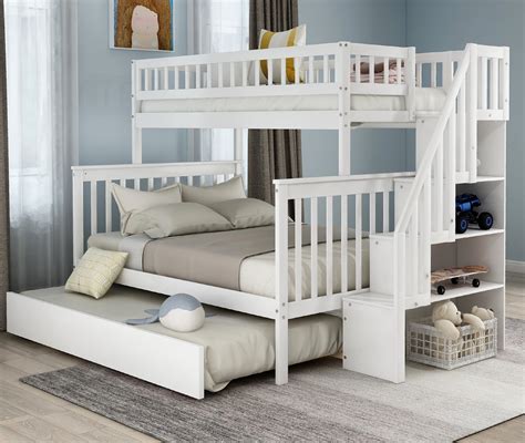 Harper&Bright Designs Twin Over Full Bunk Bed with Trundle and Stairs for Kids, Multiple Colors ...