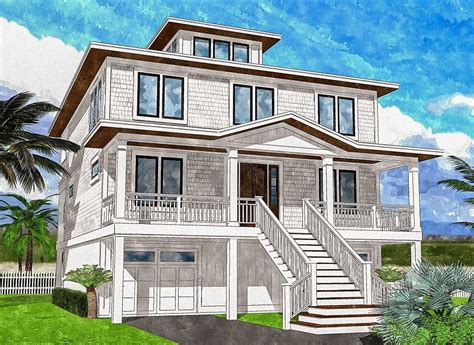 Bedrooms are on the first floor of this Beach house plan with a big ...