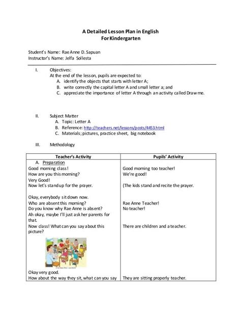 Detailed Lesson Plan in English For Kindergarten