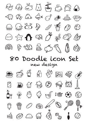 80 Vector New Doodle Icons Universal Set Stock Clipart | Royalty-Free ...