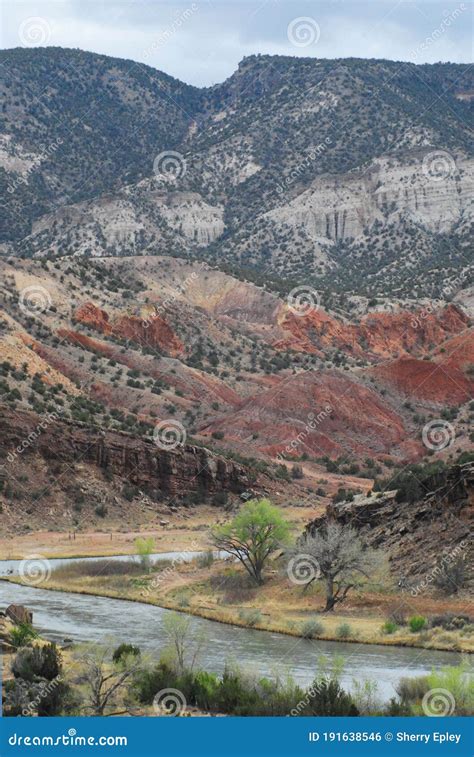 New Mexico- Colorful Desert Landscape of River and Mesas Stock Photo ...