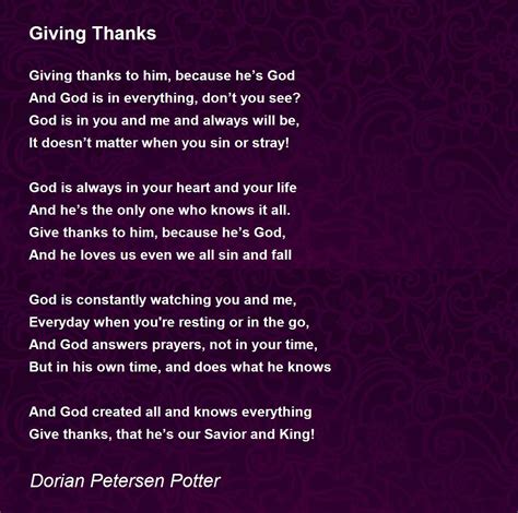 Giving Thanks - Giving Thanks Poem by Dorian Petersen Potter