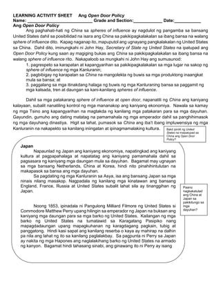 LEARNING ACTIVITY SHEET Ang Sphere of Influence sa China.docx