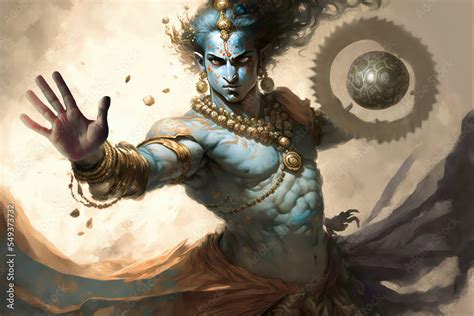 AI generated image of Hindu God Krishna in a war against evil Stock Illustration | Adobe Stock