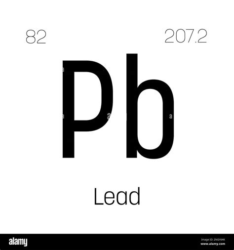 Lead, Pb, periodic table element with name, symbol, atomic number and weight. Heavy metal with ...