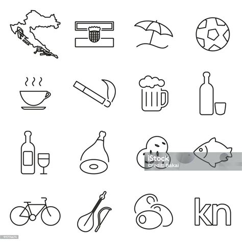 Croatia Country Culture Icons Thin Line Vector Illustration Set Stock Illustration - Download ...