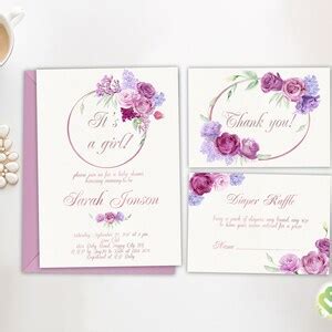 Purple Floral Roses Baby Shower Invitation Purple Baby Shower - Etsy