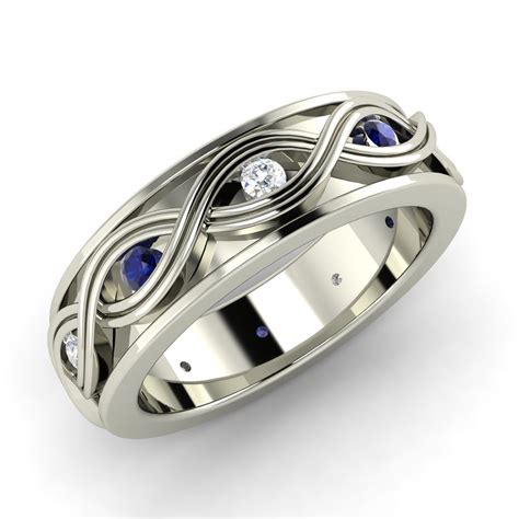 0.3ct Blue Sapphire & SI Diamond Sterling Silver Infinity Mens Wedding ...