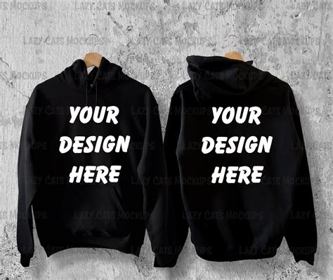 Front & Back Black Hoodie Mock Up, Gildan 18500 Mock Up, Sweatshirt ...