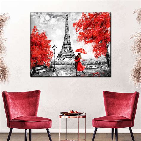 Red Umbrella Paris Wall Art | Painting