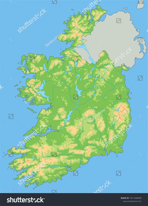 High Detailed Ireland Physical Map Labeling Stock Vector (Royalty Free ...