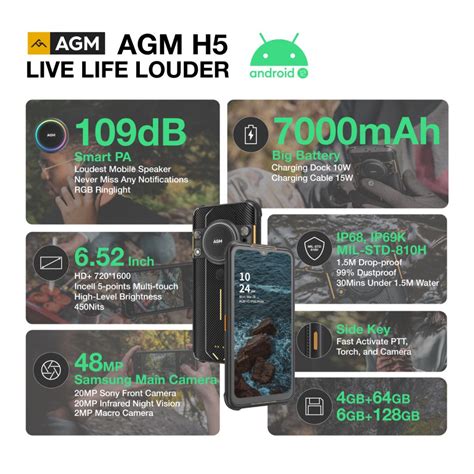 AGM H5 unveiled as the first rugged smartphone with Android 12, 109dB