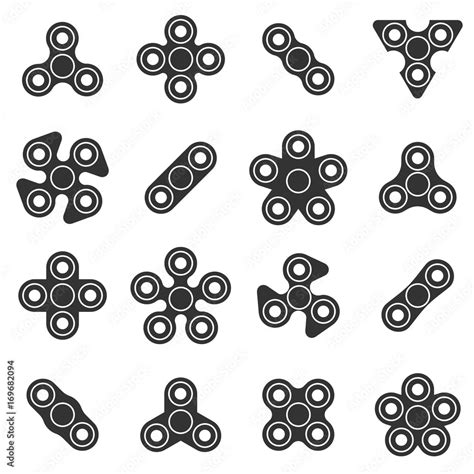 Hand fidget spinner toy vector shape silhouette icon set. Stress and ...