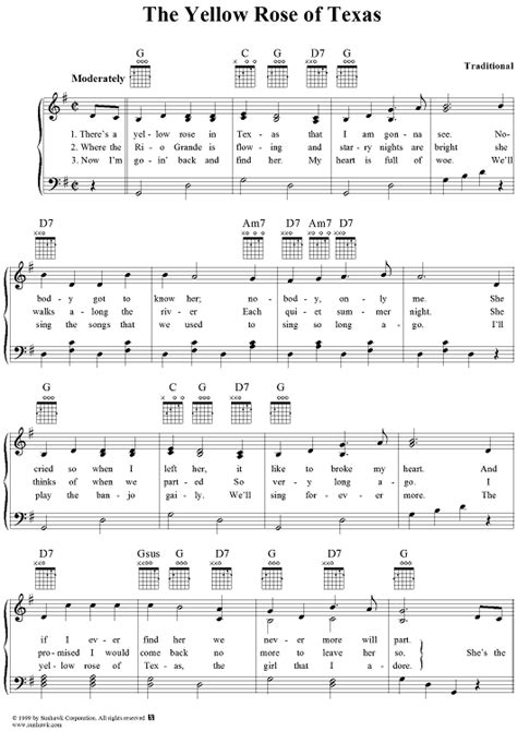 The Yellow Rose of Texas Sheet Music by Traditional | Sheet music, Texas and Guitars