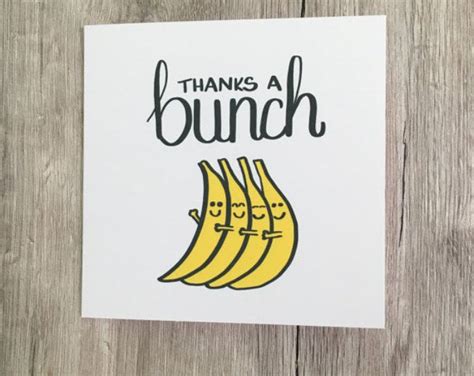 Thank You Card Thanks a Bunch Bananas Card, Thanks Card, Pun Card ...