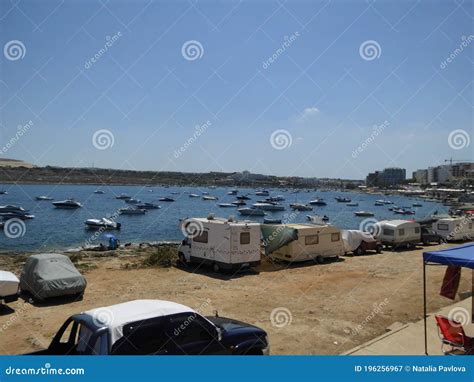 The Beach of Qawra City in Malta. Qawra, St Paul`s Bay, Malta Editorial Photography - Image of ...