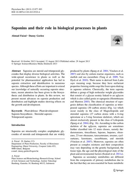 Saponinas - Saponins and their role in biological processes in plants ...