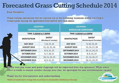 Forecasted Grass-Cutting Schedule for 2014 | National Service Resort & Country Club