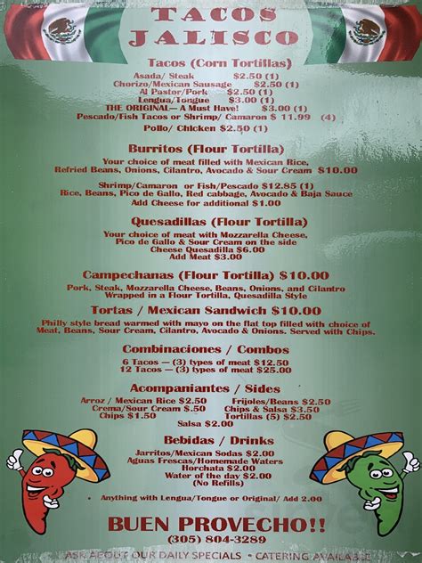 Tacos Jalisco menu in Key Largo, Florida, USA