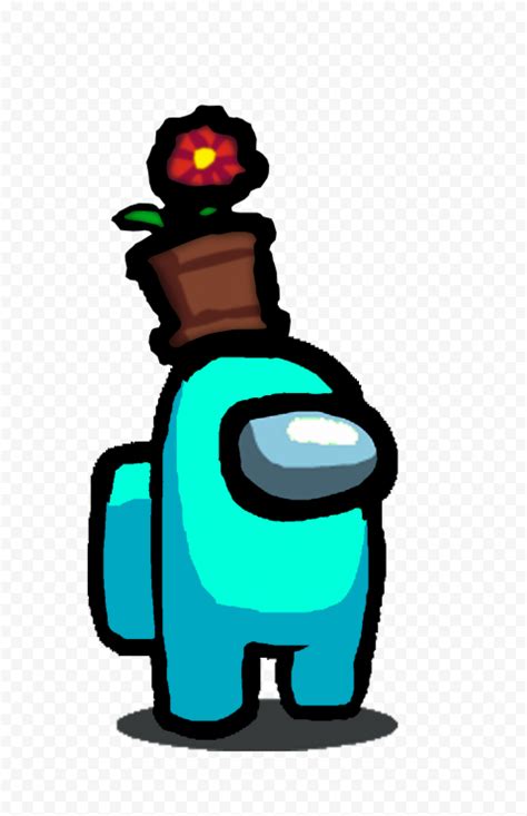 HD Among Us Cyan Crewmate Character With Flower Pot Hat PNG | Citypng