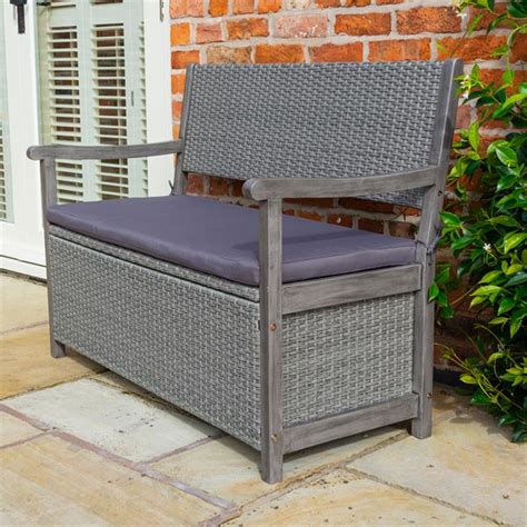 2 Seater Hardwood Timber Framed Rattan Weave Garden Bench - Grey ...