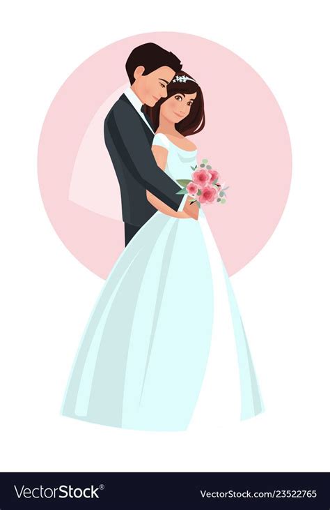 Bride and Groom Wedding Card - Vector Illustration