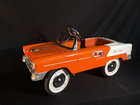 VINTAGE A&W KIDS PEDAL CAR, WITH LEATHER SEAT, WORKING STEERING AND PEDALS, 40'' LONG