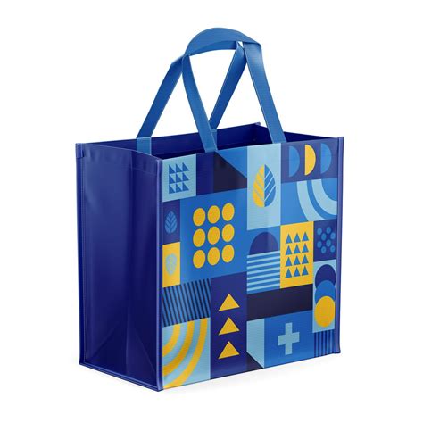 Reusable, Multi-Functional Wide Grocery Bag, Blue and Yellow Abstract ...