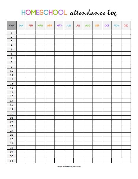 Homeschool Attendance Log - Free Printable | Homeschool attendance ...