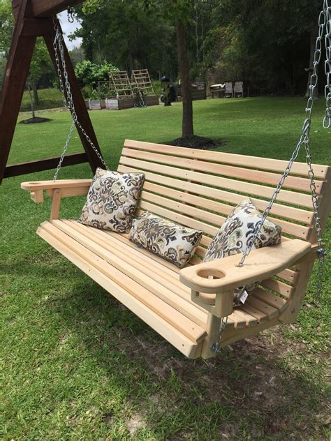 5 Ft Handmade Cypress Porch Swing with Cupholders Custom