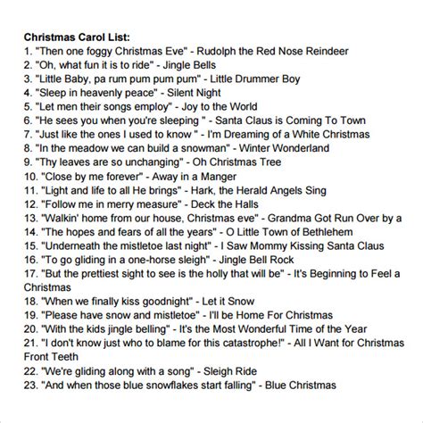 Complete List Of Christmas Carols