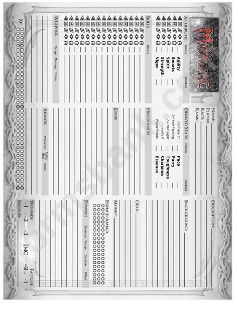 Midnight Character Sheet printable pdf download