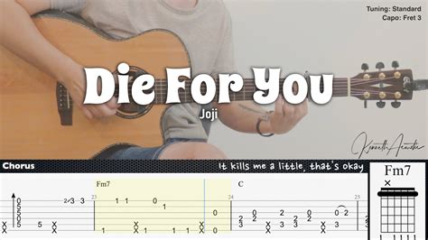 Die For You - Joji | Fingerstyle Guitar | TAB + Chords + Lyrics Acordes - Chordify